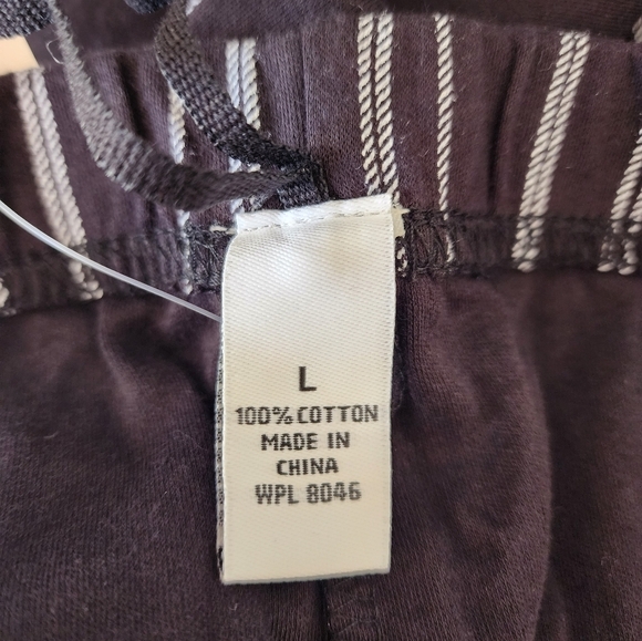 Black Striped Wide Leg Elastic Waistband  100% Cotton Women's Pants Size L NWT - Picture 5 of 7